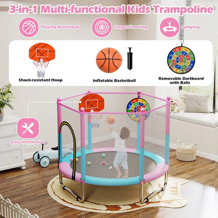 60 inch Kids Trampoline Toddler Recreational Trampoline with Basketball Hoop-Macaron - Macaron - Trampolines