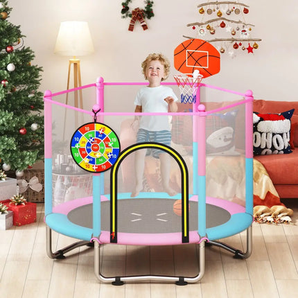 60 inch Kids Trampoline Toddler Recreational Trampoline with Basketball Hoop-Macaron - Macaron - Trampolines