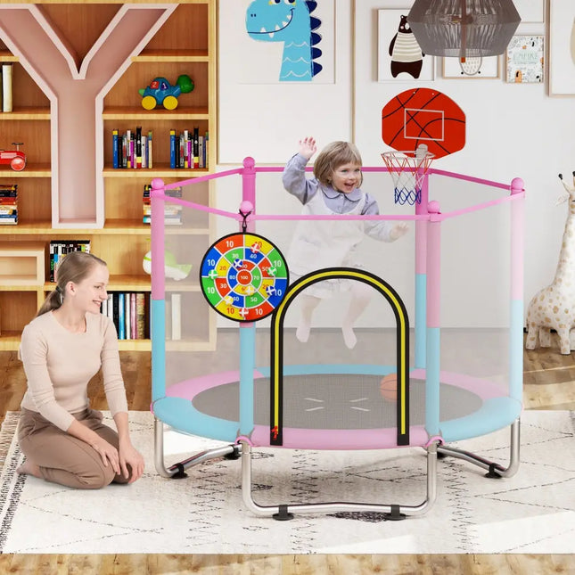 60 inch Kids Trampoline Toddler Recreational Trampoline with Basketball Hoop-Macaron - Macaron - Trampolines