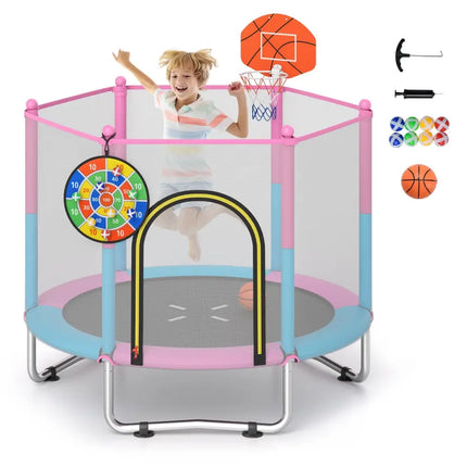 60 inch Kids Trampoline Toddler Recreational Trampoline with Basketball Hoop-Macaron - Macaron - Trampolines