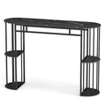 60 Inch Long Bar Table Narrow with Faux Marble Tabletop and Storage Shelves-Black - Black - Bar Tables
