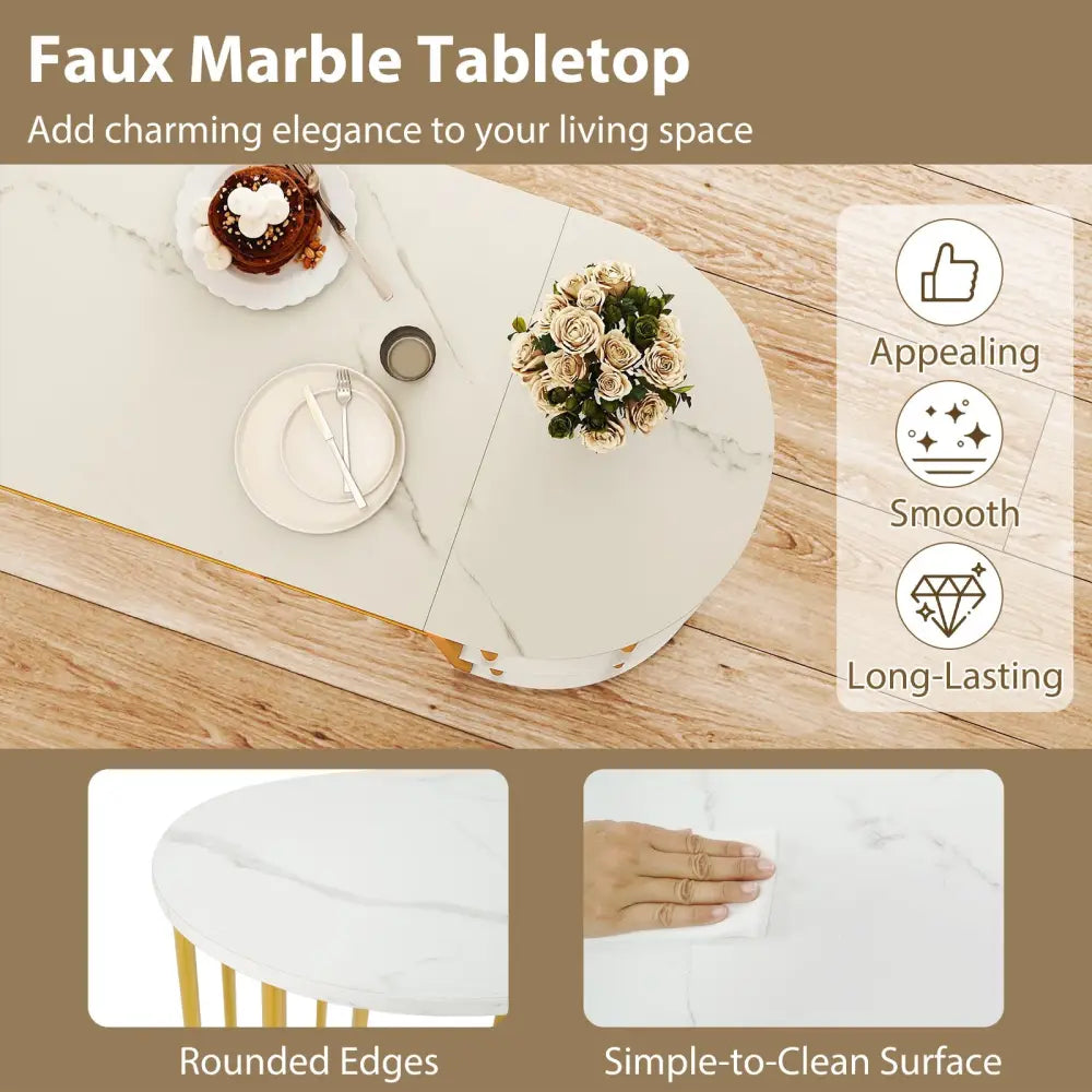 60 Inch Long Bar Table Narrow with Faux Marble Tabletop and Storage Shelves-White - White & Golden - Bar Tables