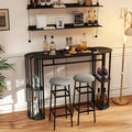 60 Inch Long Bar Table Narrow with Faux Marble Tabletop and Storage Shelves-Black - Black - Bar Tables