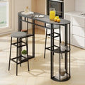 60 Inch Long Bar Table Narrow with Faux Marble Tabletop and Storage Shelves-Black - Black - Bar Tables