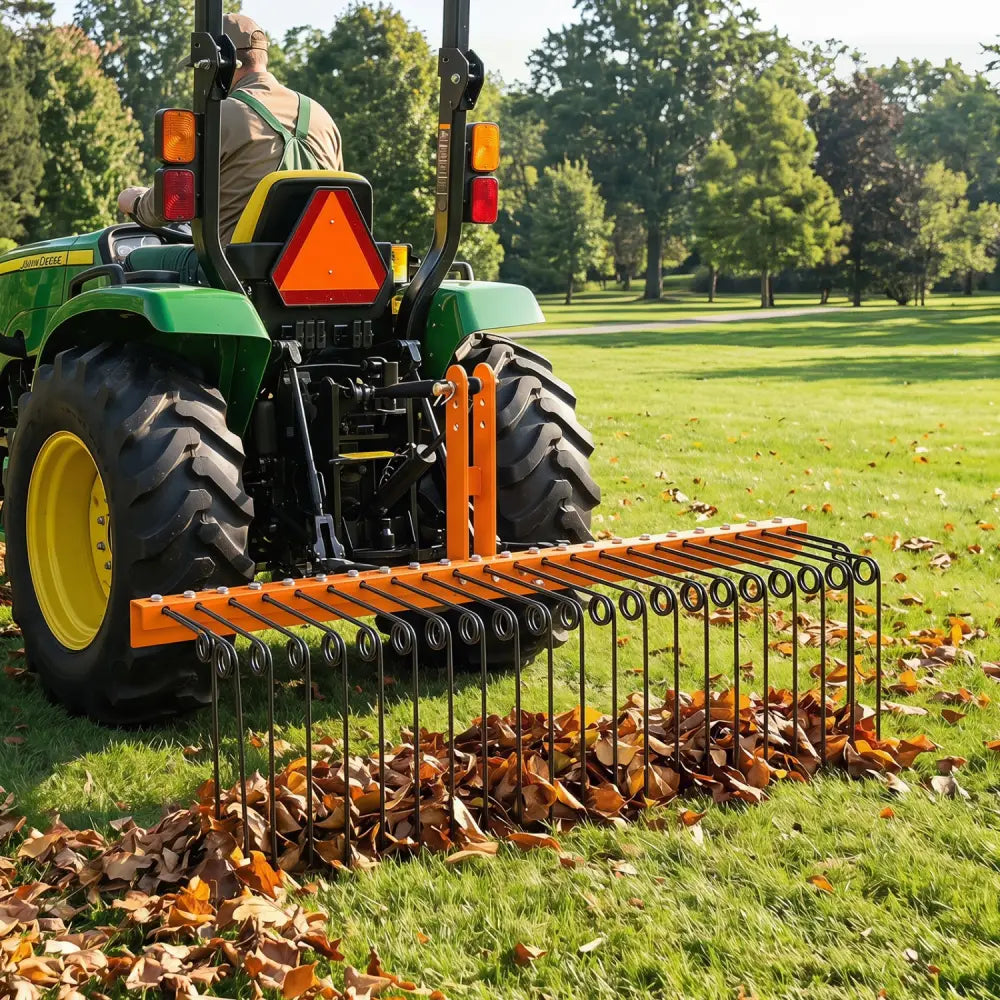 60 inch Pine Straw Rake Tow Behind Landscape Rake with 26 Metal Coil Tines-Orange - Orange - Lawn Care Tools