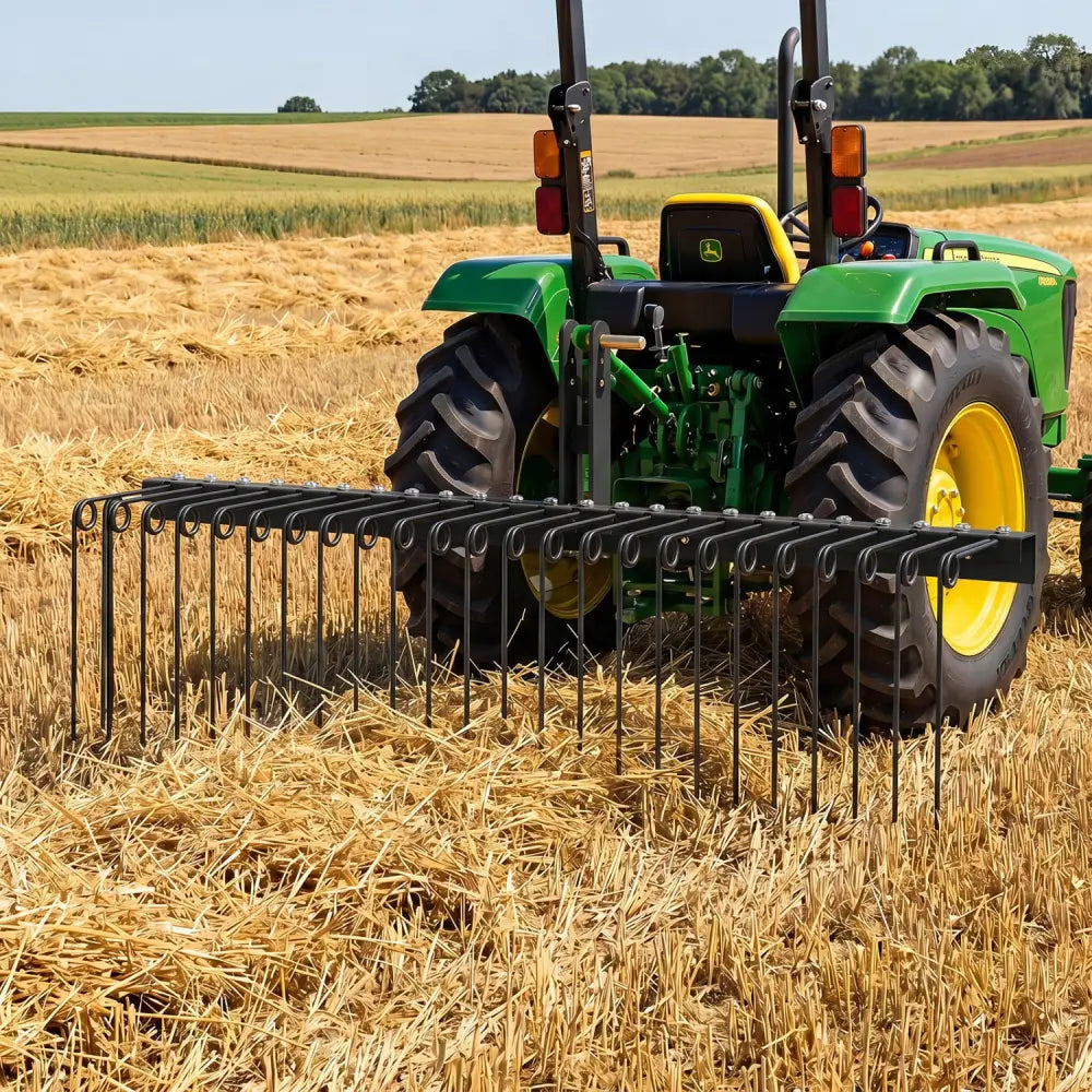 60 inch Pine Straw Rake Tow Behind Landscape Rake with 26 Metal Coil Tines-Black - Black - Lawn Care Tools