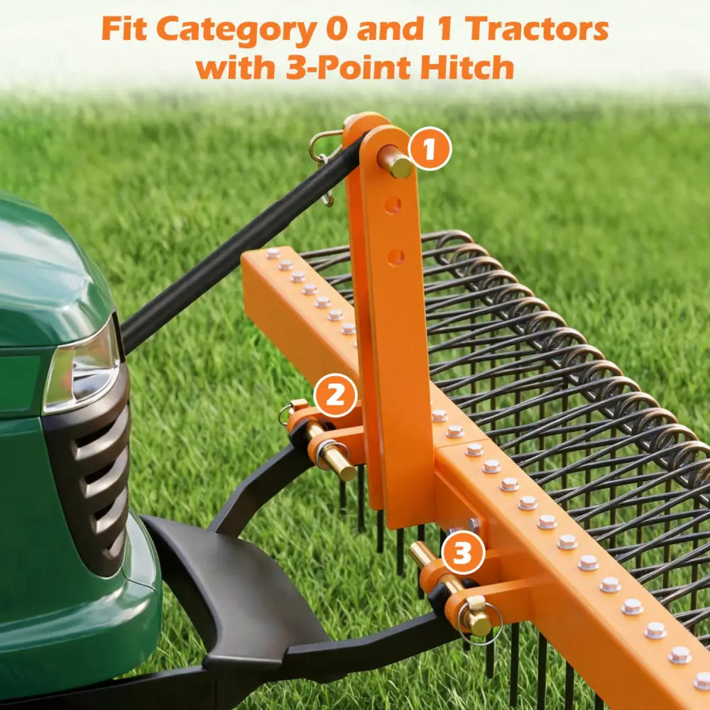 60 inch Pine Straw Rake Tow Behind Landscape Rake with 26 Metal Coil Tines-Orange - Orange - Lawn Care Tools