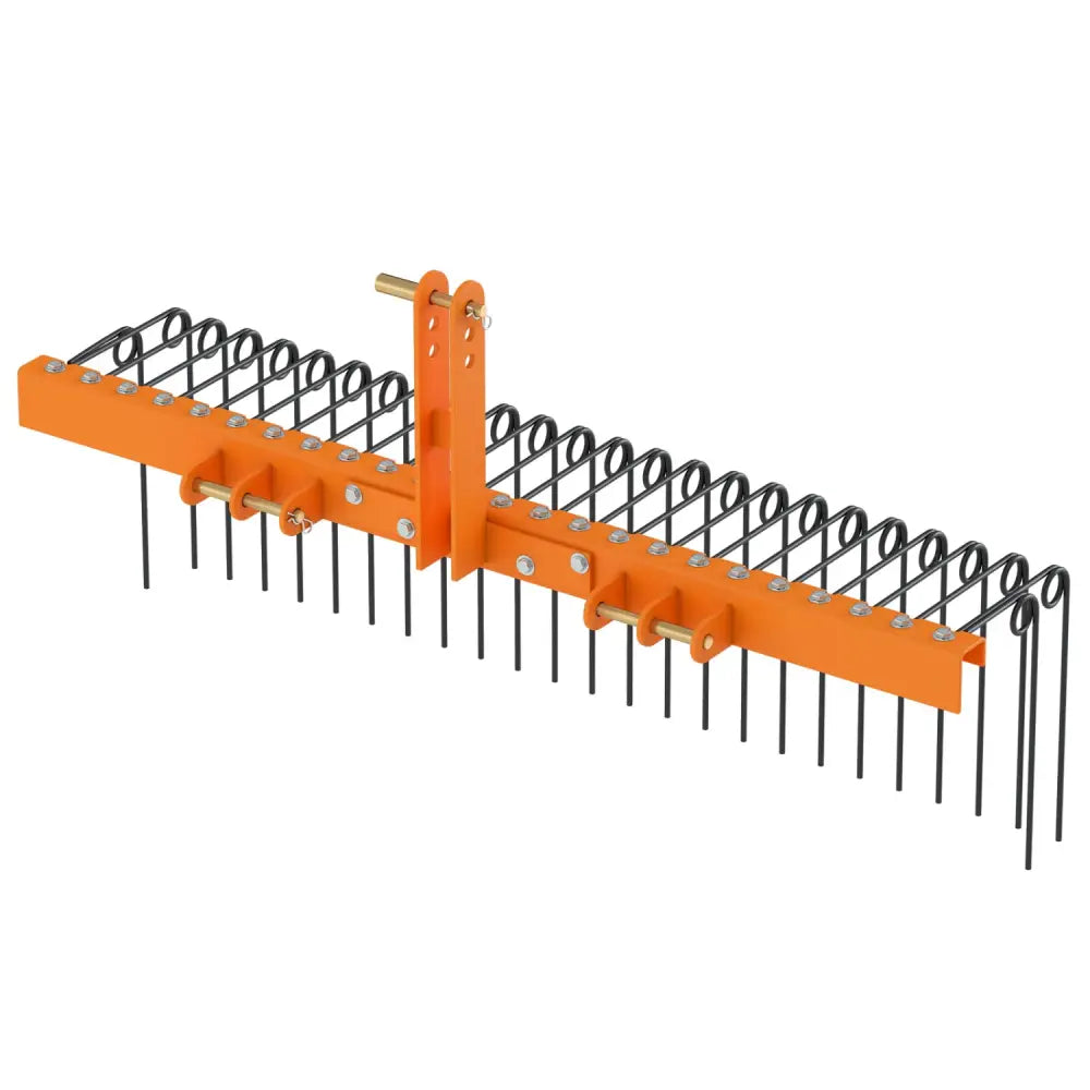 60 inch Pine Straw Rake Tow Behind Landscape Rake with 26 Metal Coil Tines-Orange - Orange - Lawn Care Tools