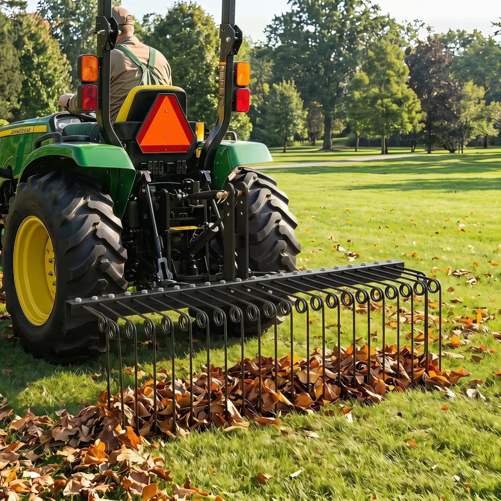 60 inch Pine Straw Rake Tow Behind Landscape Rake with 26 Metal Coil Tines-Black - Black - Lawn Care Tools