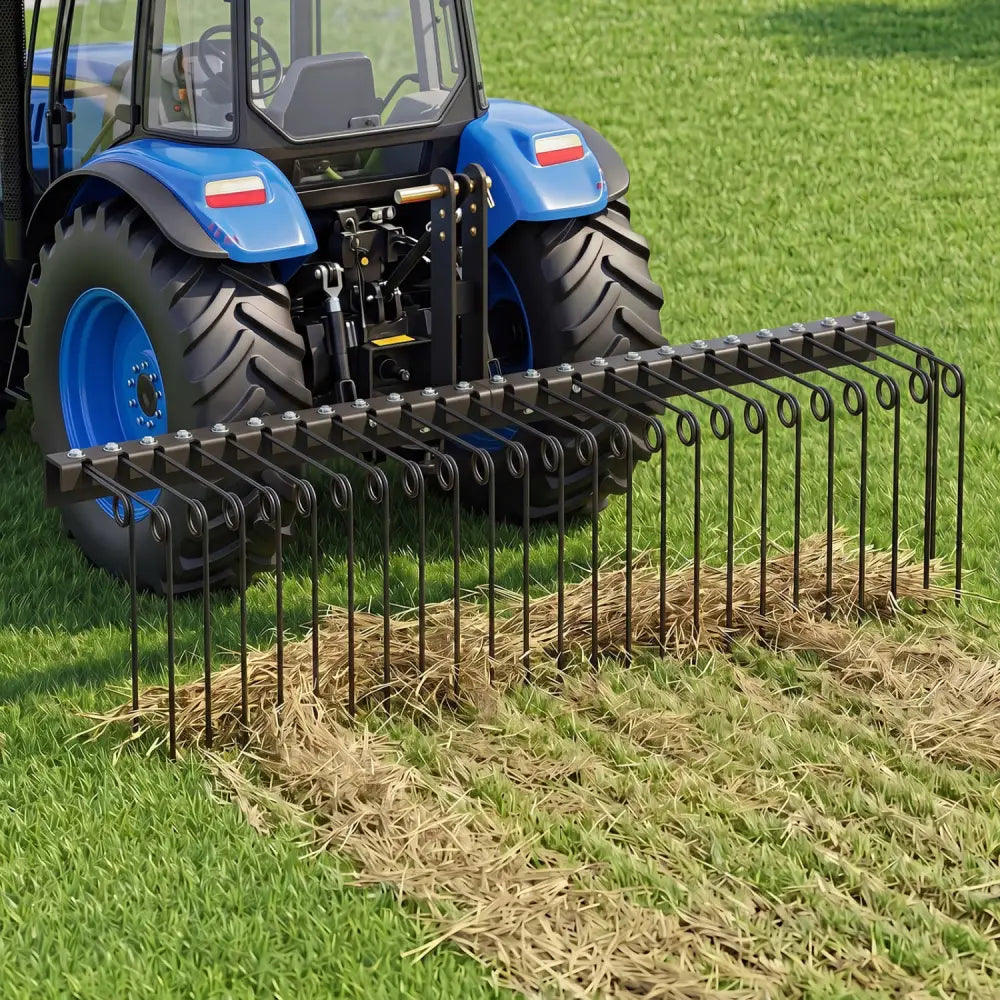 60 inch Pine Straw Rake Tow Behind Landscape Rake with 26 Metal Coil Tines-Black - Black - Lawn Care Tools