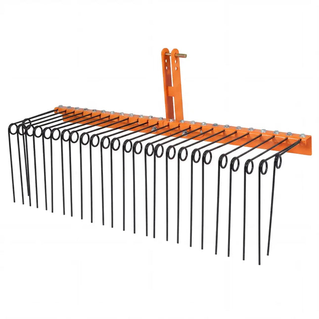 60 inch Pine Straw Rake Tow Behind Landscape Rake with 26 Metal Coil Tines-Orange - Orange - Lawn Care Tools