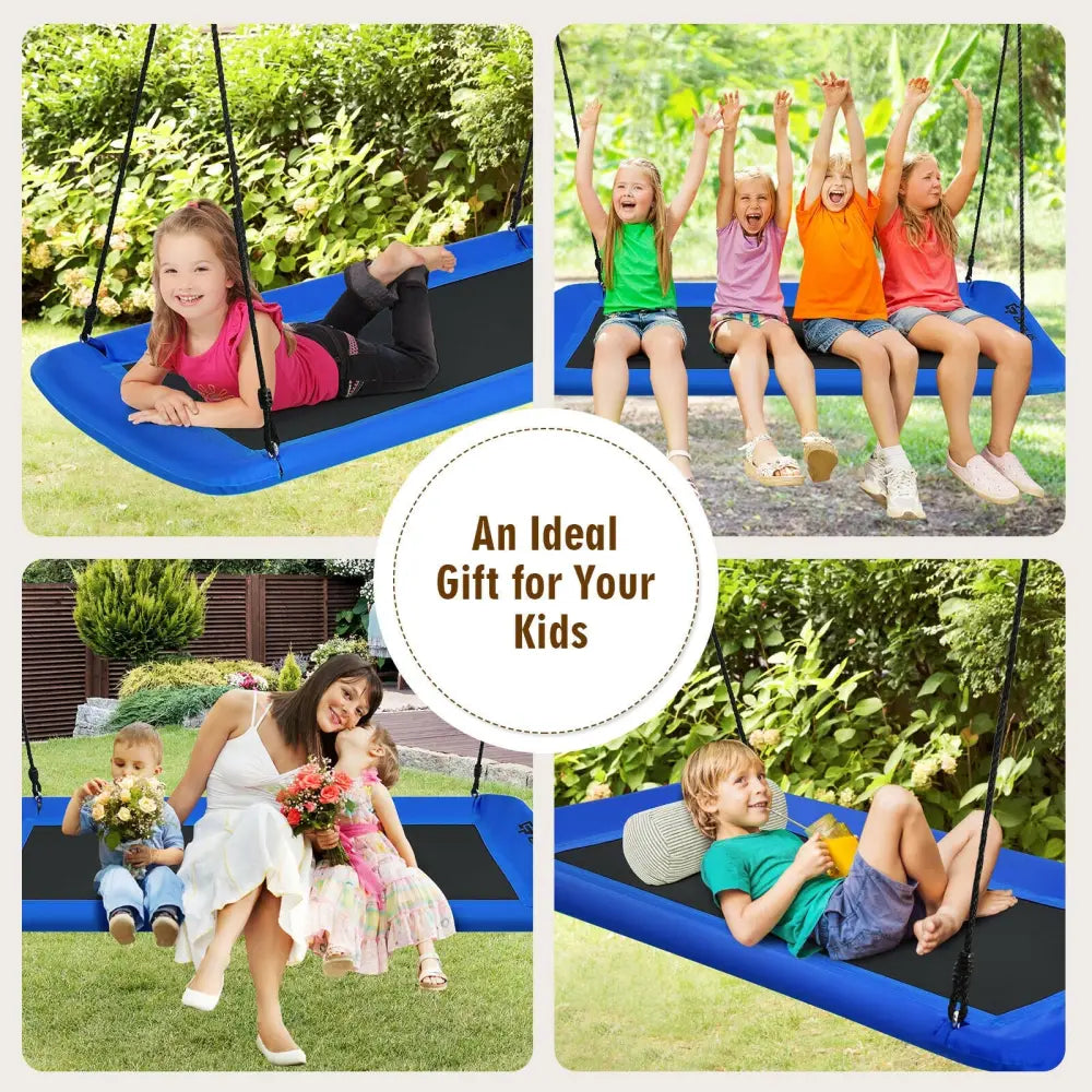 60 Inch Platform Tree Swing Outdoor with 2 Hanging Straps-Blue - Blue - Swing & Playsets