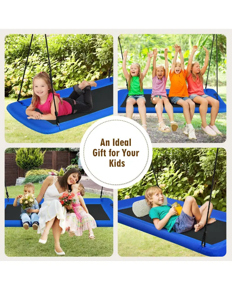 60 Inch Platform Tree Swing Outdoor with 2 Hanging Straps-Blue - Blue - Swing & Playsets