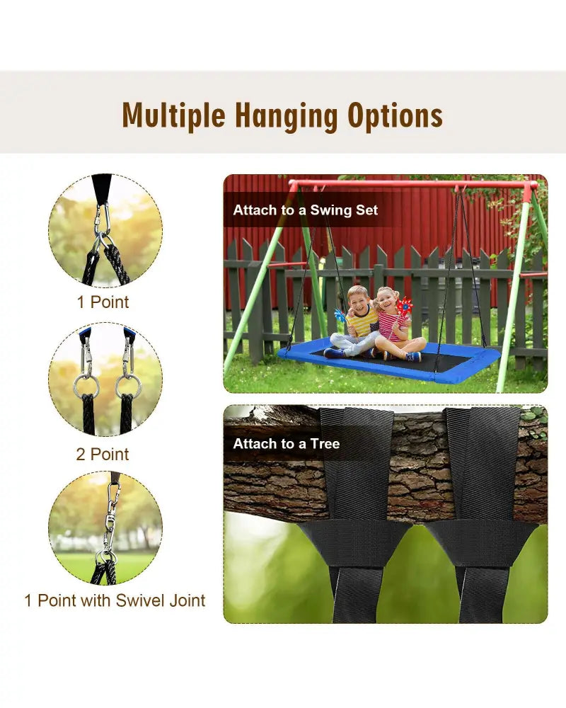 60 Inch Platform Tree Swing Outdoor with 2 Hanging Straps-Blue - Blue - Swing & Playsets