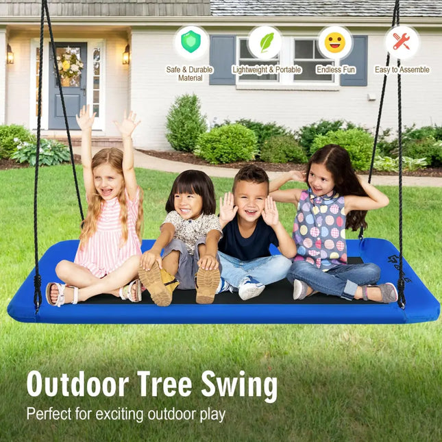 60 Inch Platform Tree Swing Outdoor with 2 Hanging Straps-Blue - Blue - Swing & Playsets