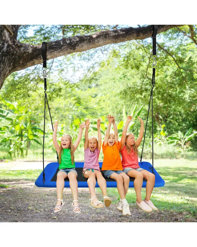 60 Inch Platform Tree Swing Outdoor with 2 Hanging Straps-Blue - Blue - Swing & Playsets
