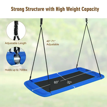 60 Inch Platform Tree Swing Outdoor with 2 Hanging Straps-Blue - Blue - Swing & Playsets