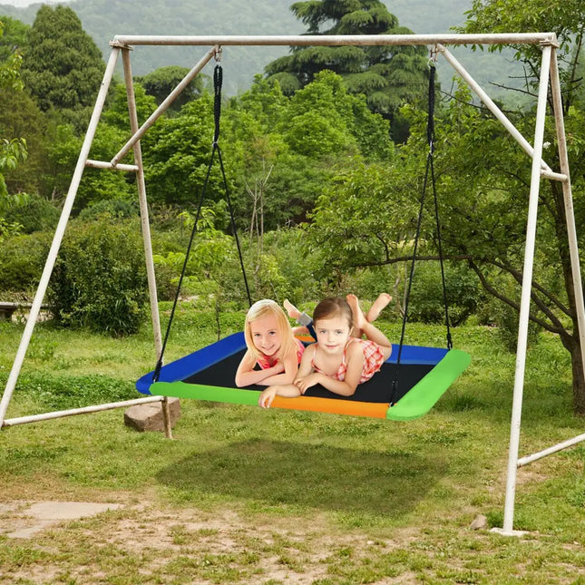 60 Inch Platform Tree Swing Outdoor with 2 Hanging Straps-Blue & Orange - Orange - Swing & Playsets