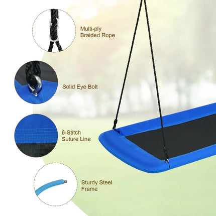 60 Inch Platform Tree Swing Outdoor with 2 Hanging Straps-Blue - Blue - Swing & Playsets