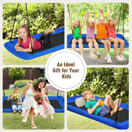 60 Inch Platform Tree Swing Outdoor with 2 Hanging Straps-Blue - Blue - Swing & Playsets
