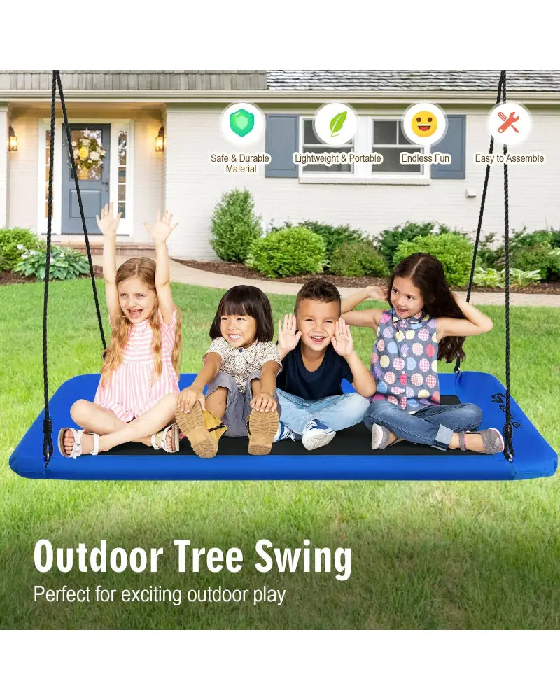 60 Inch Platform Tree Swing Outdoor with 2 Hanging Straps-Blue - Blue - Swing & Playsets