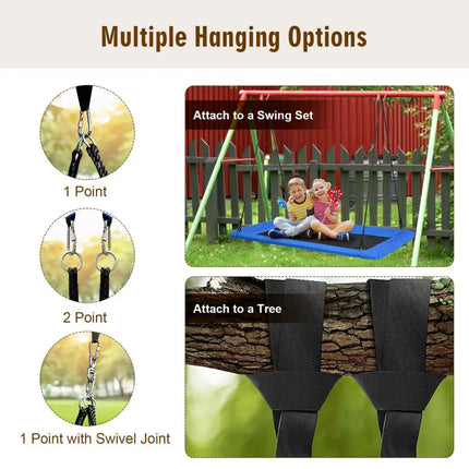60 Inch Platform Tree Swing Outdoor with 2 Hanging Straps-Blue - Blue - Swing & Playsets