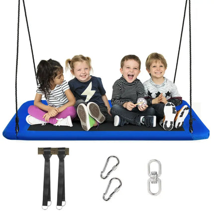60 Inch Platform Tree Swing Outdoor with 2 Hanging Straps-Blue - Blue - Swing & Playsets