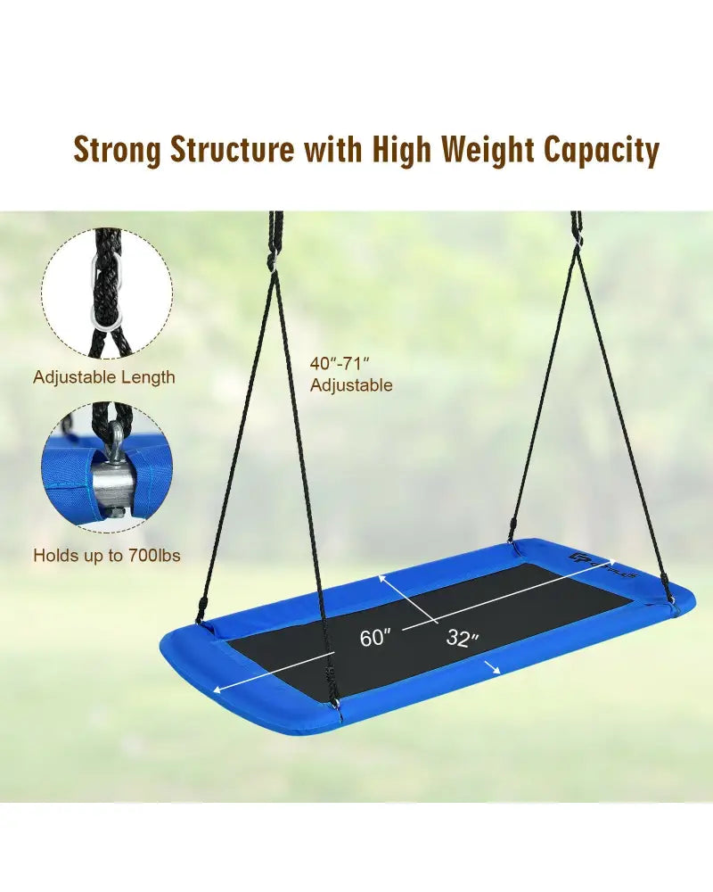 60 Inch Platform Tree Swing Outdoor with 2 Hanging Straps-Blue - Blue - Swing & Playsets