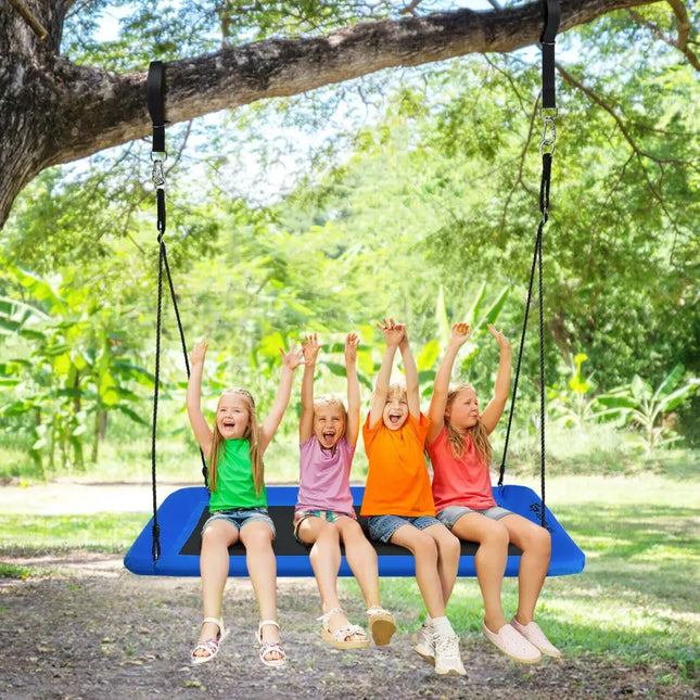 60 Inch Platform Tree Swing Outdoor with 2 Hanging Straps-Blue - Blue - Swing & Playsets