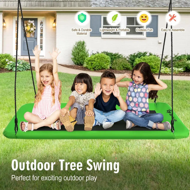 60 Inch Platform Tree Swing Outdoor with 2 Hanging Straps-Green - Green - Swing & Playsets