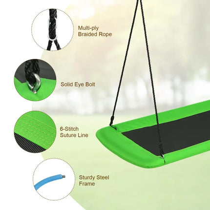 60 Inch Platform Tree Swing Outdoor with 2 Hanging Straps-Green - Green - Swing & Playsets