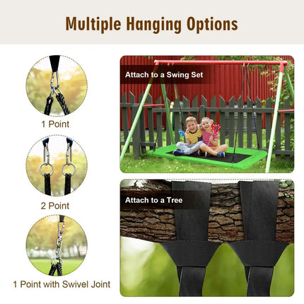 60 Inch Platform Tree Swing Outdoor with 2 Hanging Straps-Green - Green - Swing & Playsets