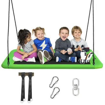 60 Inch Platform Tree Swing Outdoor with 2 Hanging Straps-Green - Green - Swing & Playsets