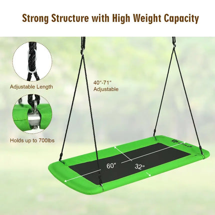 60 Inch Platform Tree Swing Outdoor with 2 Hanging Straps-Green - Green - Swing & Playsets