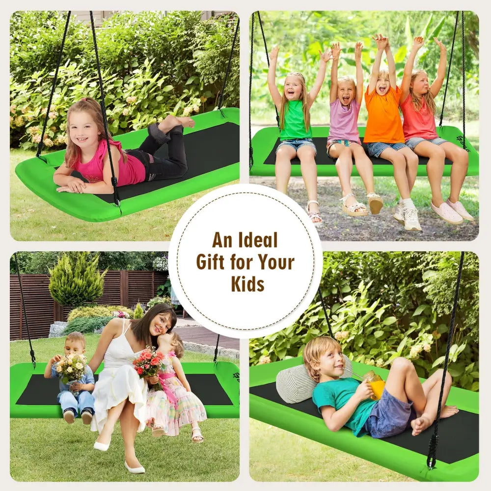 60 Inch Platform Tree Swing Outdoor with 2 Hanging Straps-Green - Green - Swing & Playsets