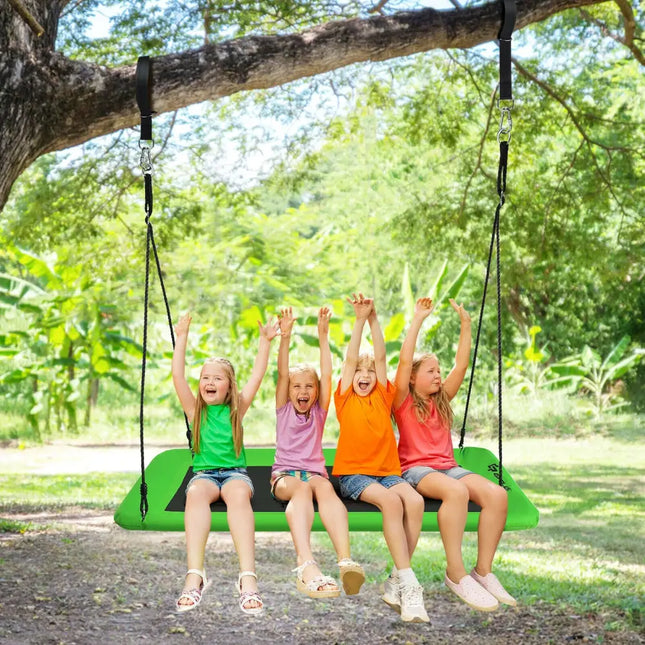 60 Inch Platform Tree Swing Outdoor with 2 Hanging Straps-Green - Green - Swing & Playsets