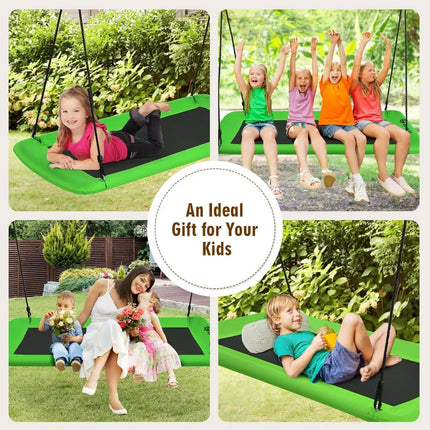 60 Inch Platform Tree Swing Outdoor with 2 Hanging Straps-Green - Green - Swing & Playsets