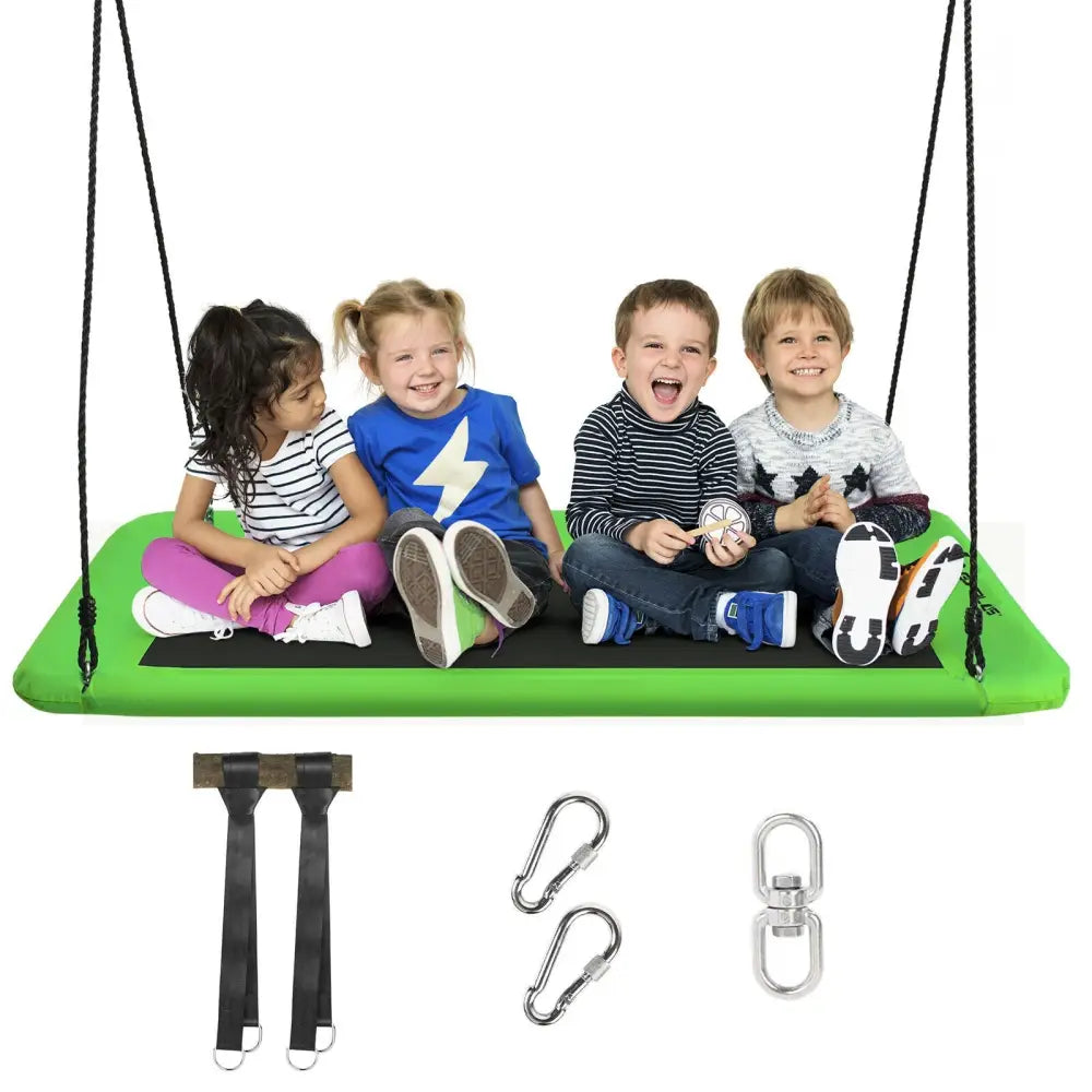 60 Inch Platform Tree Swing Outdoor with 2 Hanging Straps-Green - Green - Swing & Playsets