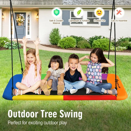 60 Inch Platform Tree Swing Outdoor with 2 Hanging Straps-Multicolor - Multicolor - Swing & Playsets