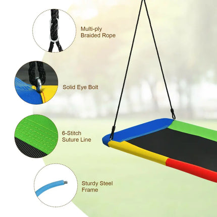 60 Inch Platform Tree Swing Outdoor with 2 Hanging Straps-Multicolor - Multicolor - Swing & Playsets