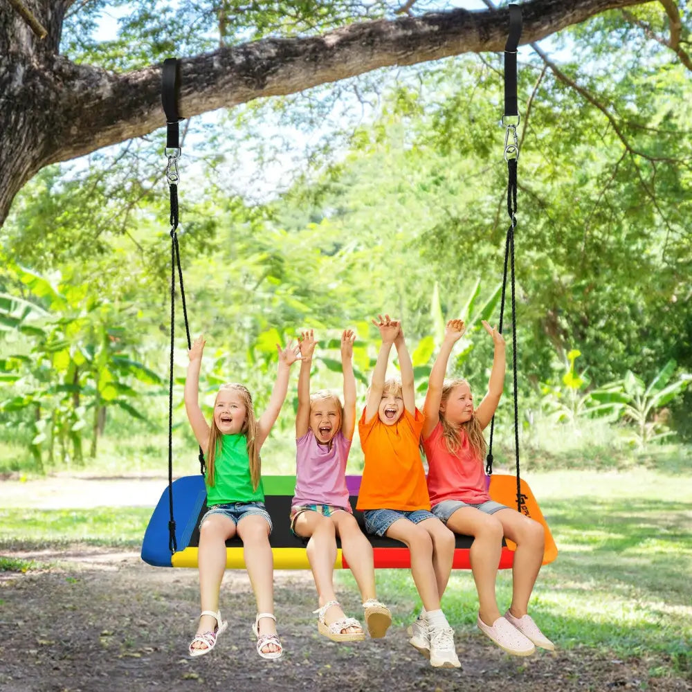 60 Inch Platform Tree Swing Outdoor with 2 Hanging Straps-Multicolor - Multicolor - Swing & Playsets