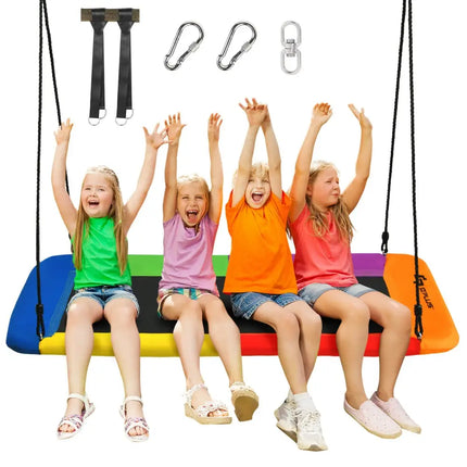 60 Inch Platform Tree Swing Outdoor with 2 Hanging Straps-Multicolor - Multicolor - Swing & Playsets