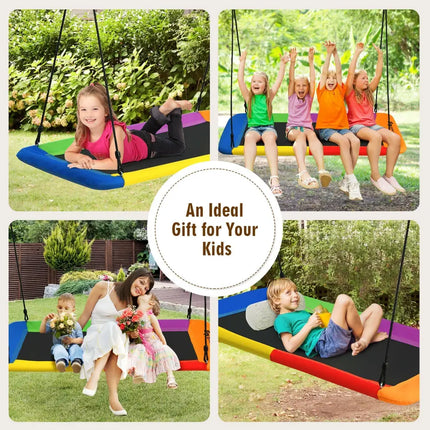60 Inch Platform Tree Swing Outdoor with 2 Hanging Straps-Multicolor - Multicolor - Swing & Playsets