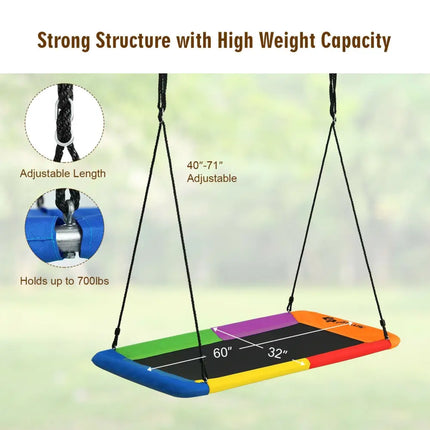 60 Inch Platform Tree Swing Outdoor with 2 Hanging Straps-Multicolor - Multicolor - Swing & Playsets