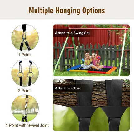 60 Inch Platform Tree Swing Outdoor with 2 Hanging Straps-Multicolor - Multicolor - Swing & Playsets