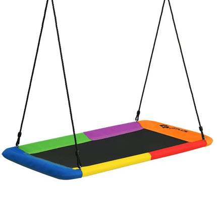 60 Inch Platform Tree Swing Outdoor with 2 Hanging Straps-Multicolor - Multicolor - Swing & Playsets