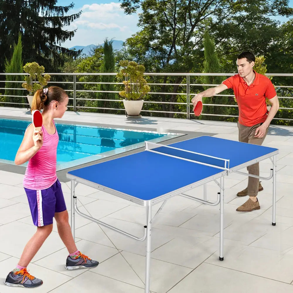 60 Inch Portable Tennis Ping Pong Folding Table with Accessories-Blue - Blue - Sport Equipments
