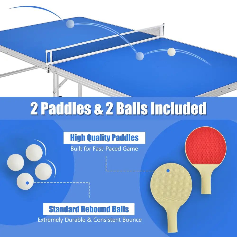 60 Inch Portable Tennis Ping Pong Folding Table with Accessories-Blue - Blue - Sport Equipments