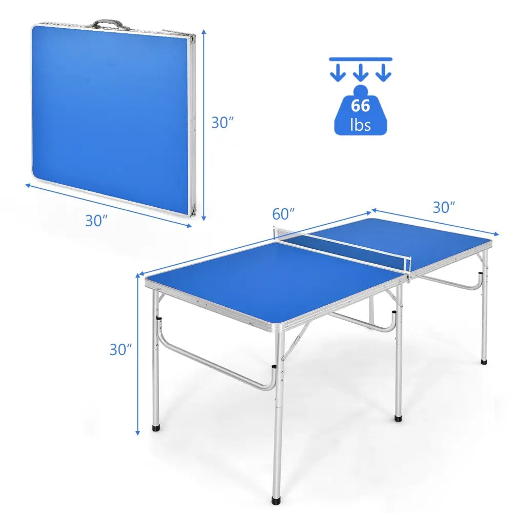 60 Inch Portable Tennis Ping Pong Folding Table with Accessories-Blue - Blue - Sport Equipments