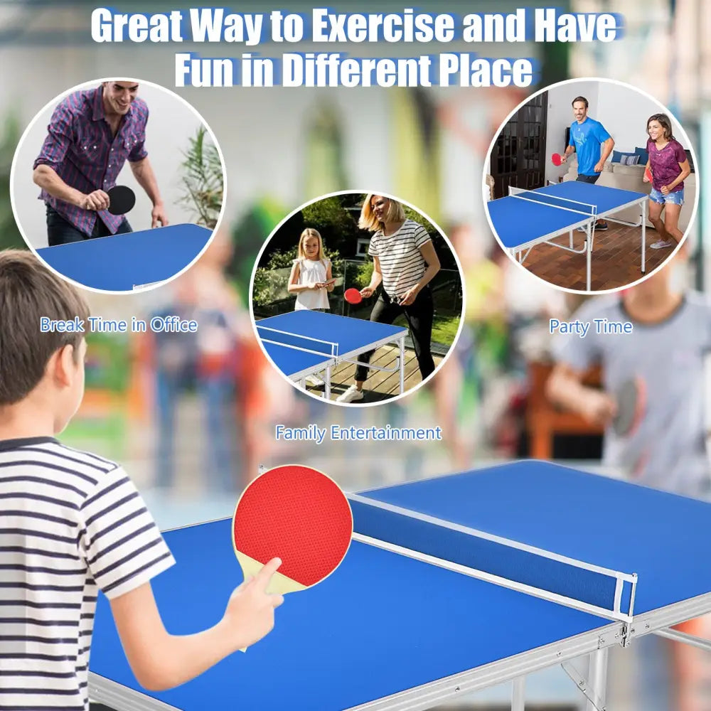 60 Inch Portable Tennis Ping Pong Folding Table with Accessories-Blue - Blue - Sport Equipments
